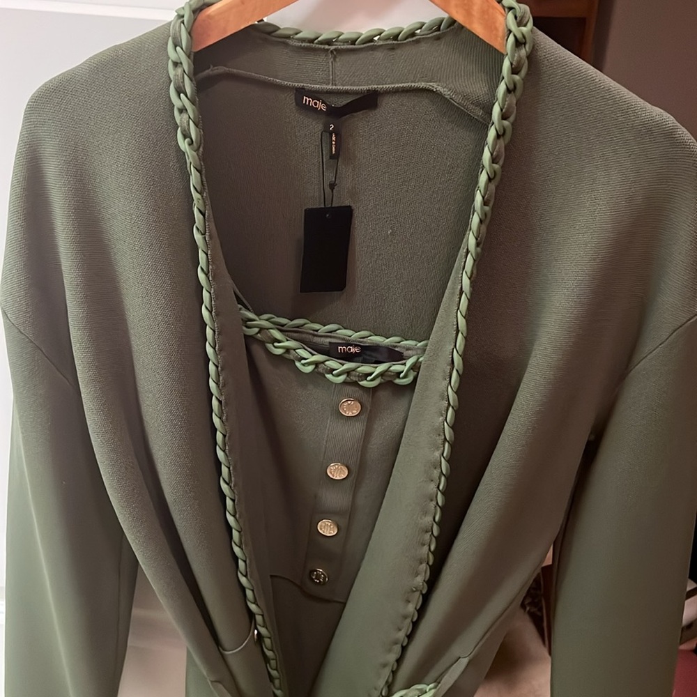 Maje Khaki Madeno Twin Set Cardigan Size 2